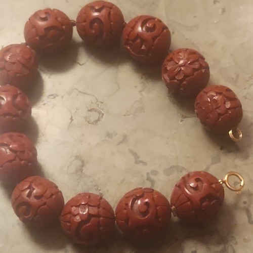 Vtg 14k gold carved cinnabar - 14k,